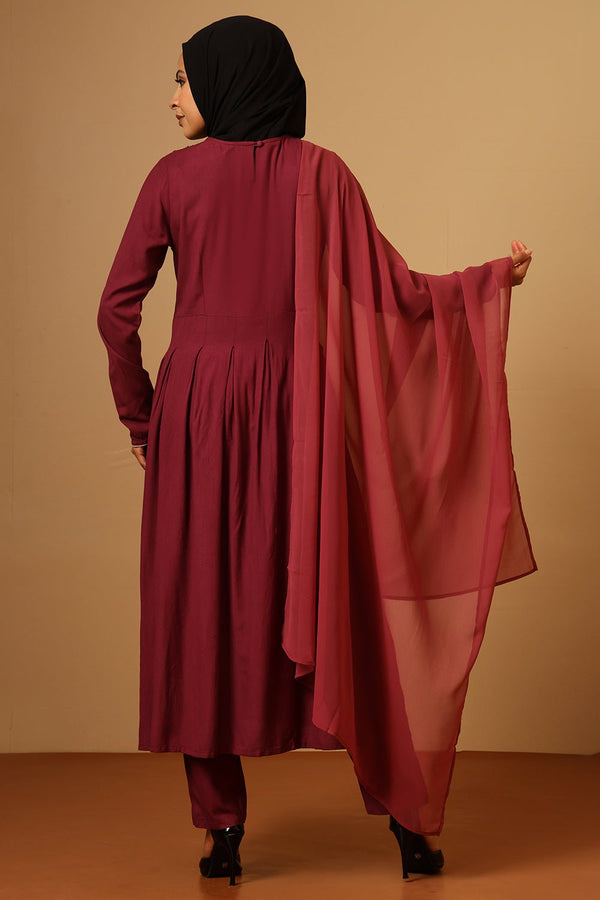 Elegant Rayon V - Neck Embroidered Salwar Kameez Set with Dupatta - EastEssence.com