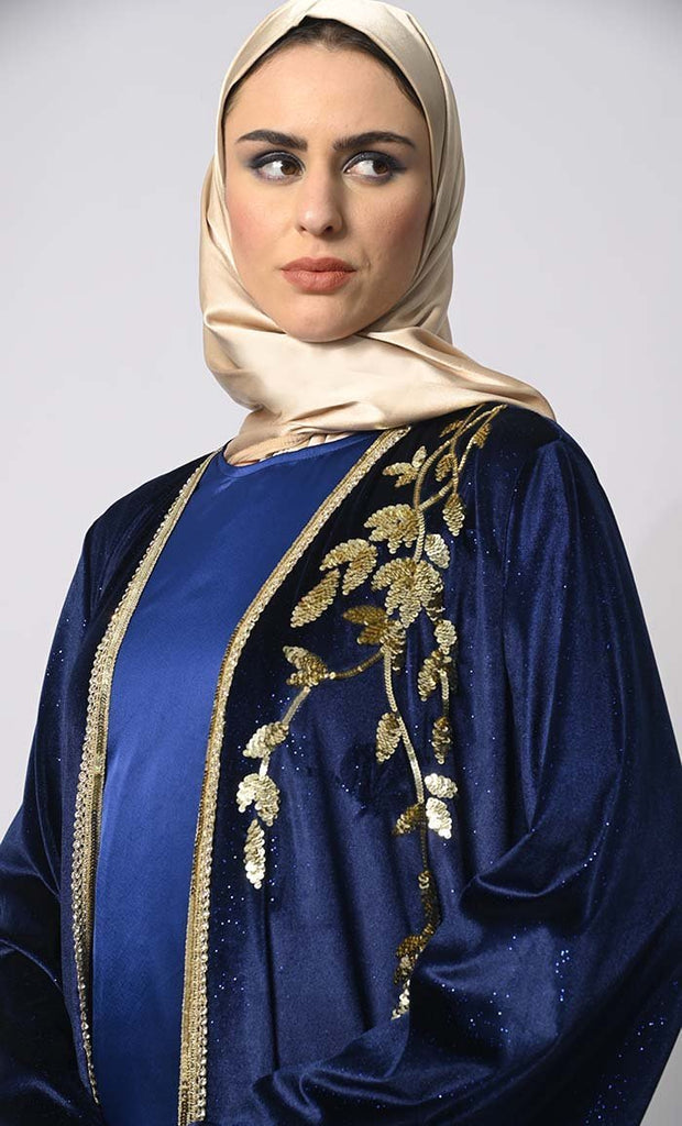 Elegant Royal Blue Handwork Shrug with Inner - EastEssence.com