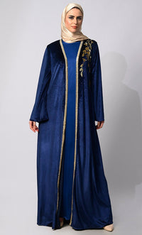 Elegant Royal Blue Handwork Shrug with Inner - EastEssence.com