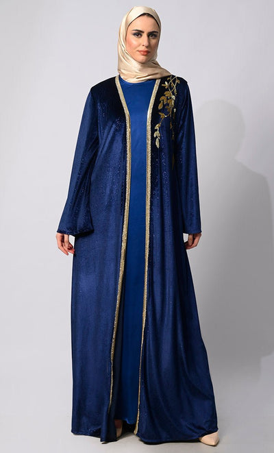 Elegant Royal Blue Handwork Shrug with Inner - EastEssence.com