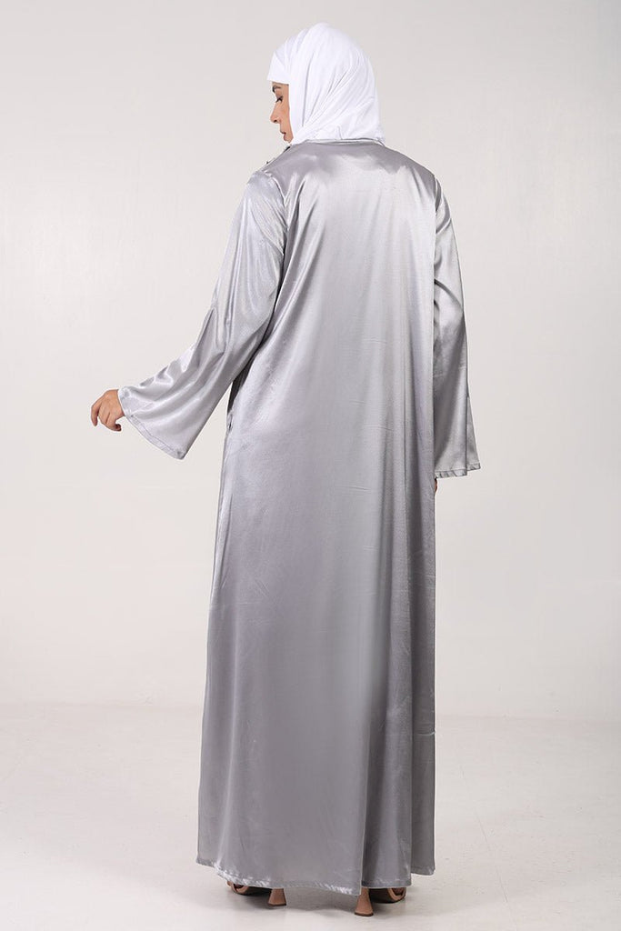 Elegant Satin 2 - Piece Abaya Set with Stone & Metallic Embroidery - EastEssence.com