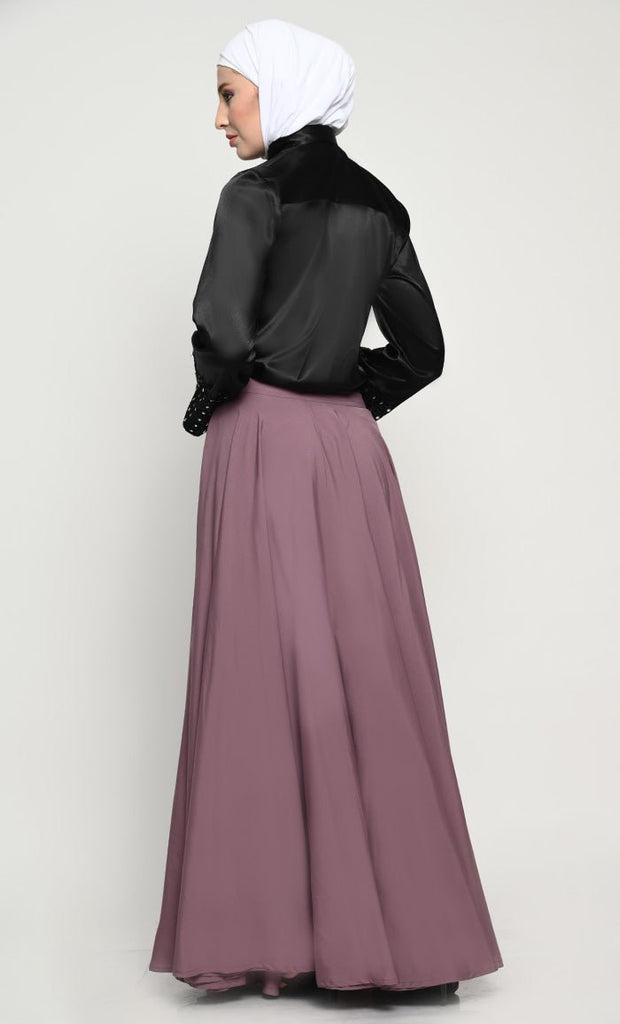 Elegant Satin Shirt and Crepe Skirt Combo with Mirror Work Details - EastEssence.com