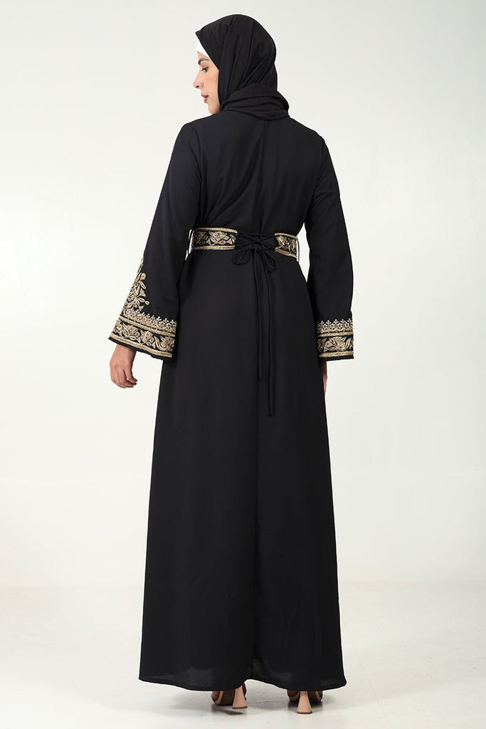 Elegant Summer Cool Fabric 2 - Piece Abaya Set with Embroidered Shrug & Satin Lining - EastEssence.com