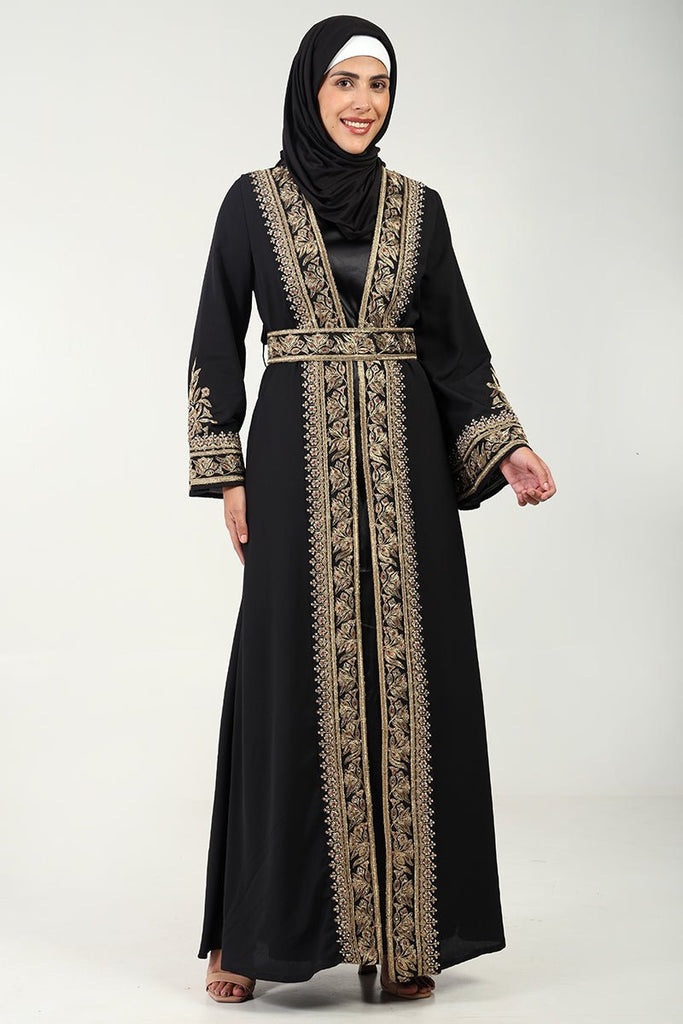 Elegant Summer Cool Fabric 2 - Piece Abaya Set with Embroidered Shrug & Satin Lining - EastEssence.com