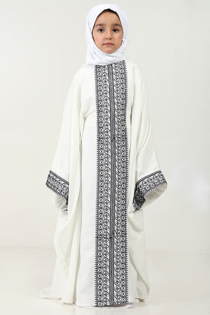 Elegant Summer Cool Kaftan Abaya for Girls with Cord Embroidery - EastEssence.com