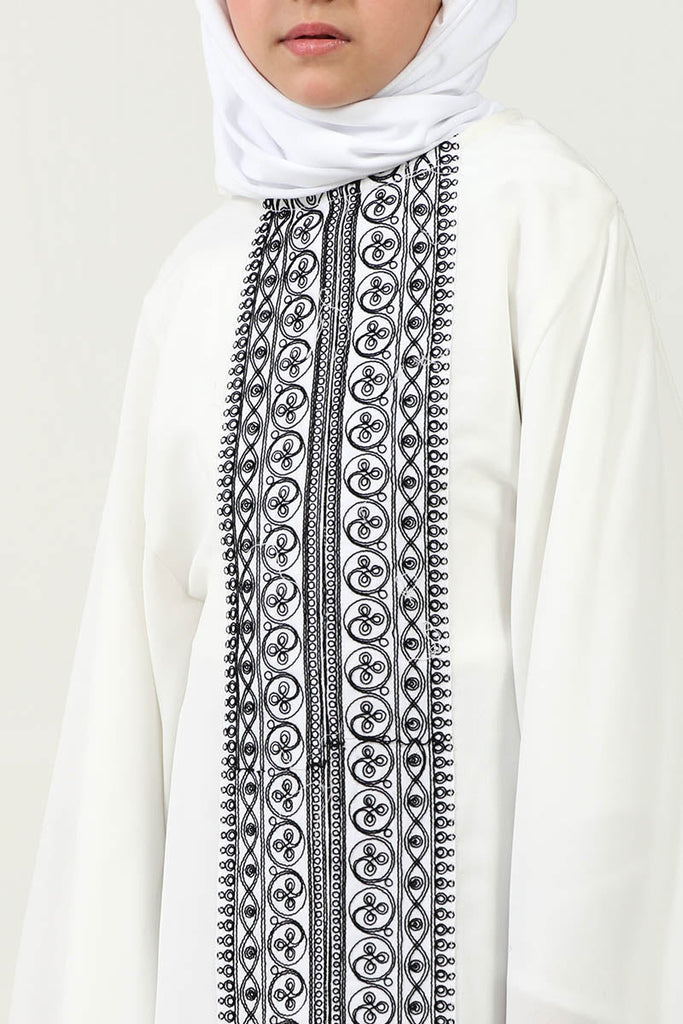 Elegant Summer Cool Kaftan Abaya for Girls with Cord Embroidery - EastEssence.com