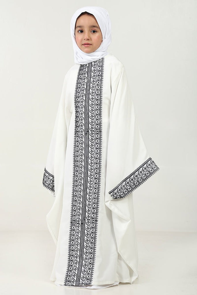 Elegant Summer Cool Kaftan Abaya for Girls with Cord Embroidery - EastEssence.com