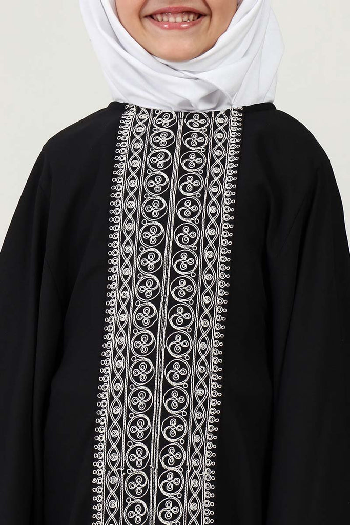 Elegant Summer Cool Kaftan Abaya for Girls with Cord Embroidery - Black - EastEssence.com