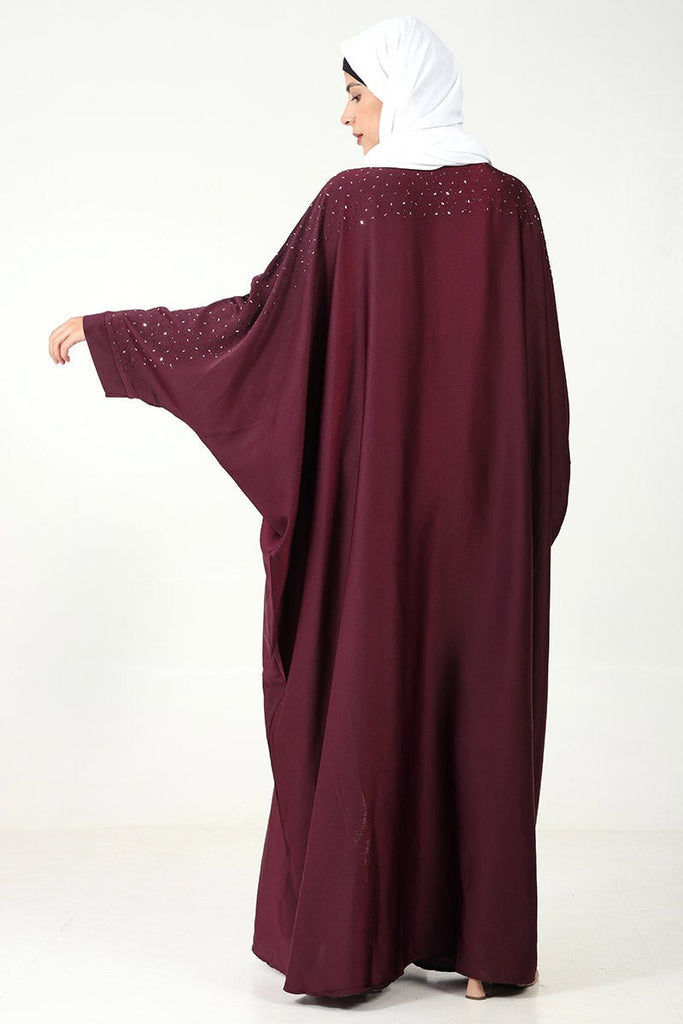 Elegant TikTok Fabric A - Line Abaya with Crystal Lace Work - EastEssence.com