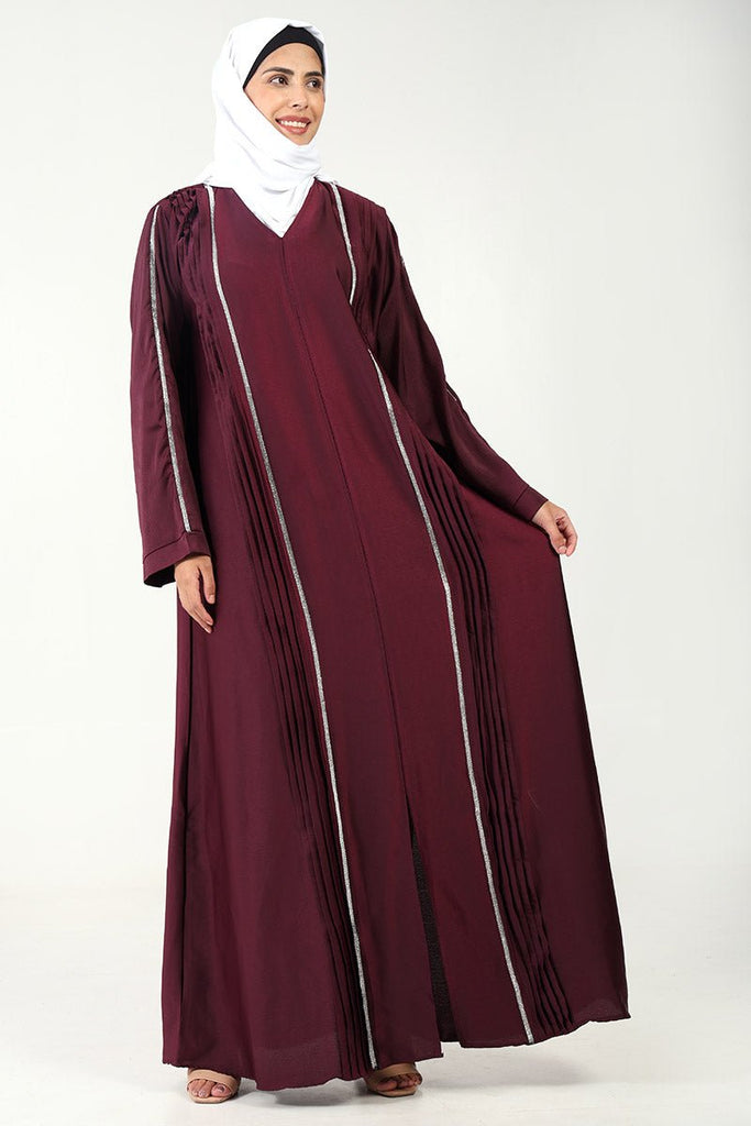 Elegant TikTok Fabric A - Line Abaya with Crystal Lace Work - EastEssence.com