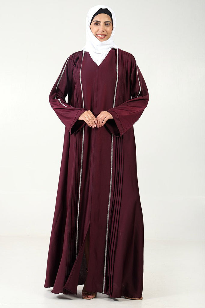 Elegant TikTok Fabric A - Line Abaya with Crystal Lace Work - EastEssence.com