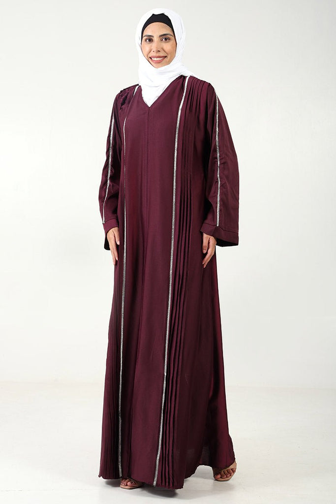 Elegant TikTok Fabric A - Line Abaya with Crystal Lace Work - EastEssence.com