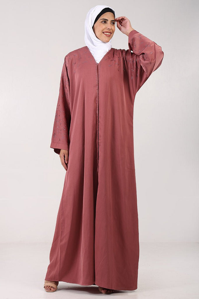 Elegant TikTok Fabric Kaftan Abaya with Stone Embroidery - EastEssence.com