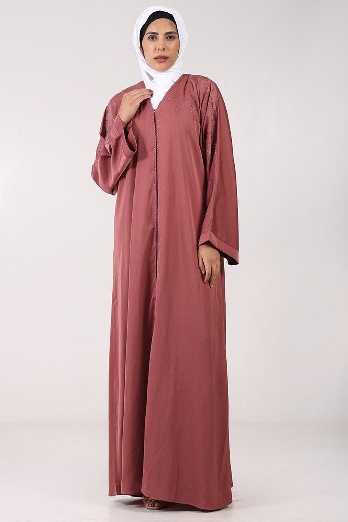 Elegant TikTok Fabric Kaftan Abaya with Stone Embroidery - EastEssence.com