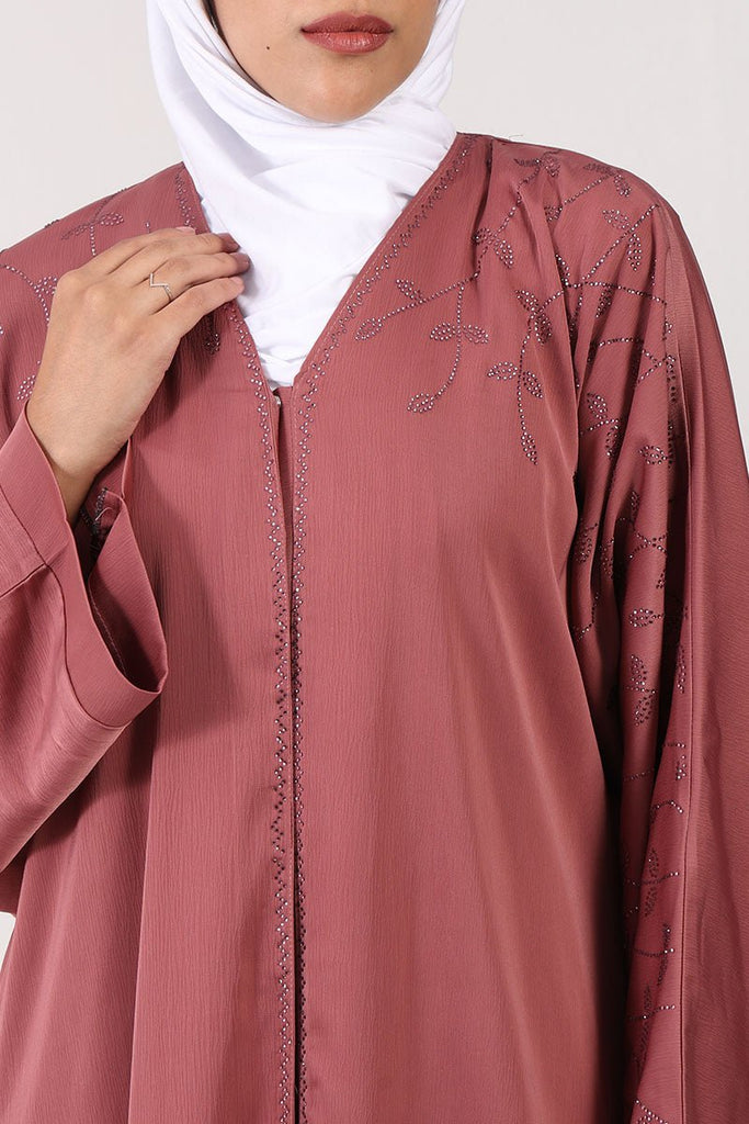 Elegant TikTok Fabric Kaftan Abaya with Stone Embroidery - EastEssence.com