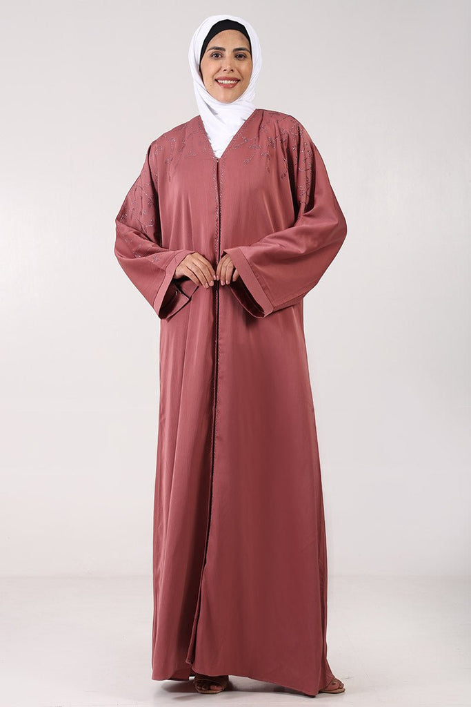 Elegant TikTok Fabric Kaftan Abaya with Stone Embroidery - EastEssence.com