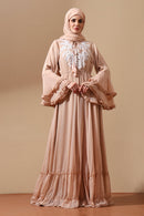 Embroidered Abaya with Flared Sleeves and Tassel Tie - EastEssence.com