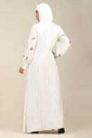 Embroidered Linen A - Line Abaya with Puffed Sleeves - EastEssence.com