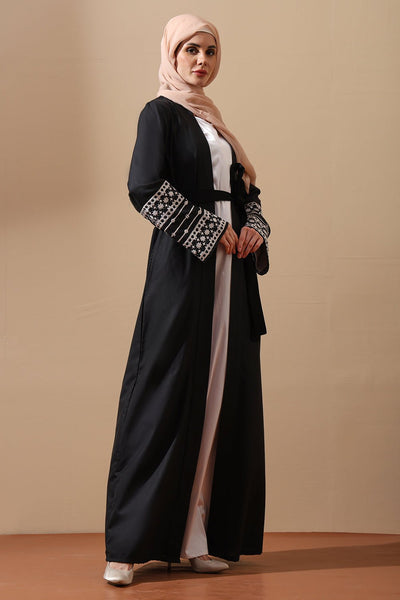 Embroidered Open Abaya with Bell Sleeves - EastEssence.com