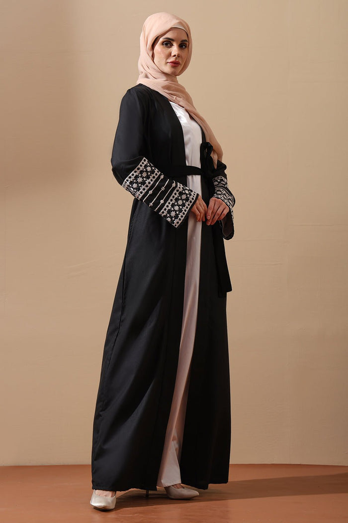 Embroidered Open Abaya with Bell Sleeves - EastEssence.com
