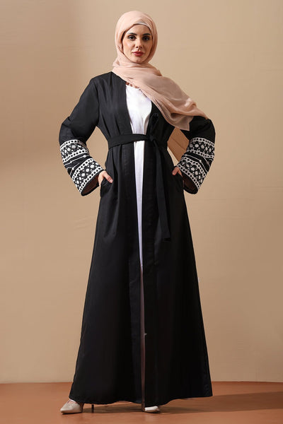 Embroidered Open Abaya with Bell Sleeves - EastEssence.com