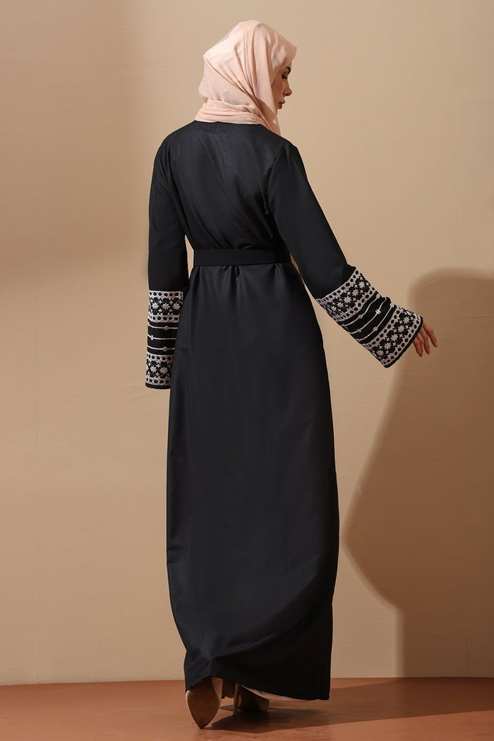 Embroidered Open Abaya with Bell Sleeves - EastEssence.com