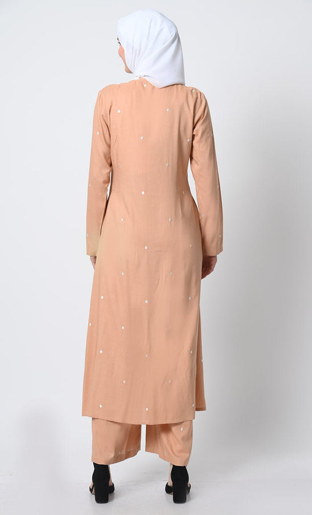 Embroidered Rayon Outfit – Button - Front Kameez with Pockets and Pant - EastEssence.com