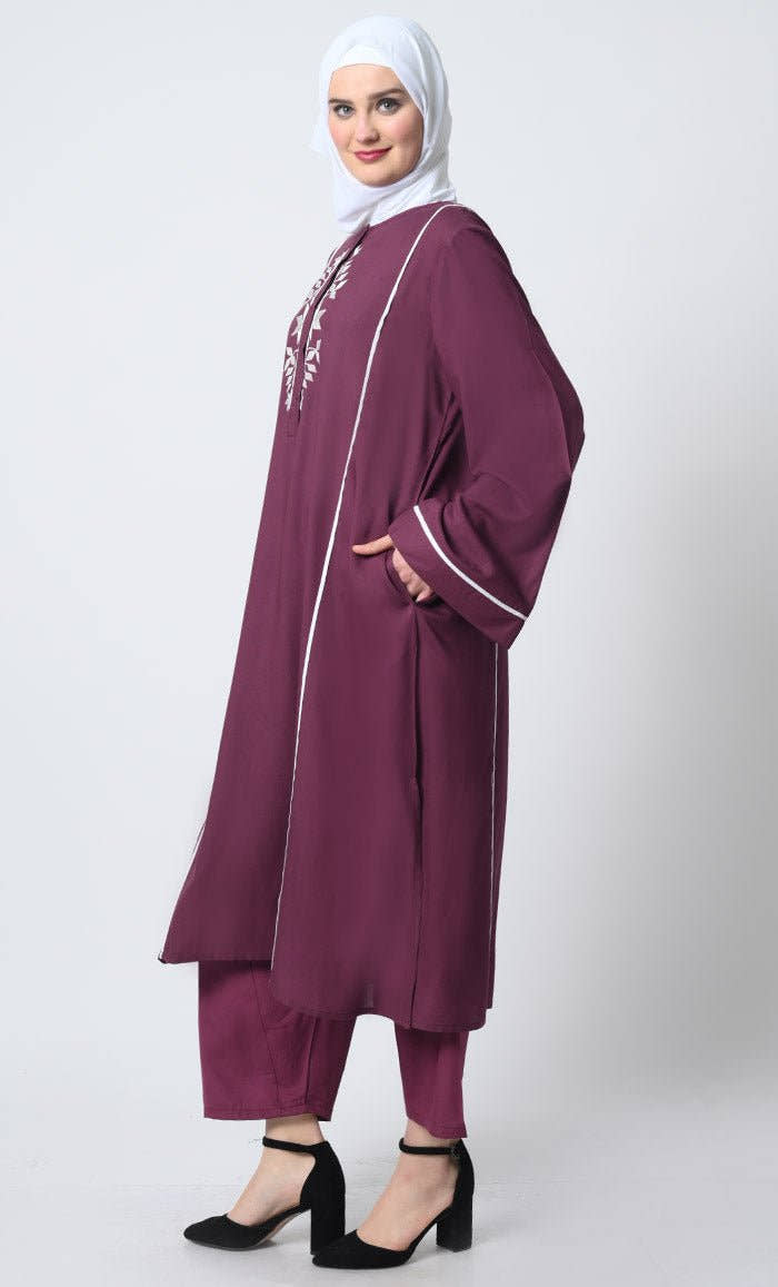 Embroidered Rayon Outfit ??Piping Details, Round Neck - EastEssence.com
