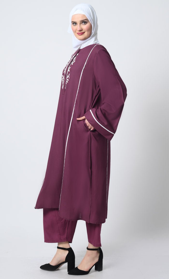 Embroidered Rayon Outfit ??Piping Details, Round Neck - EastEssence.com