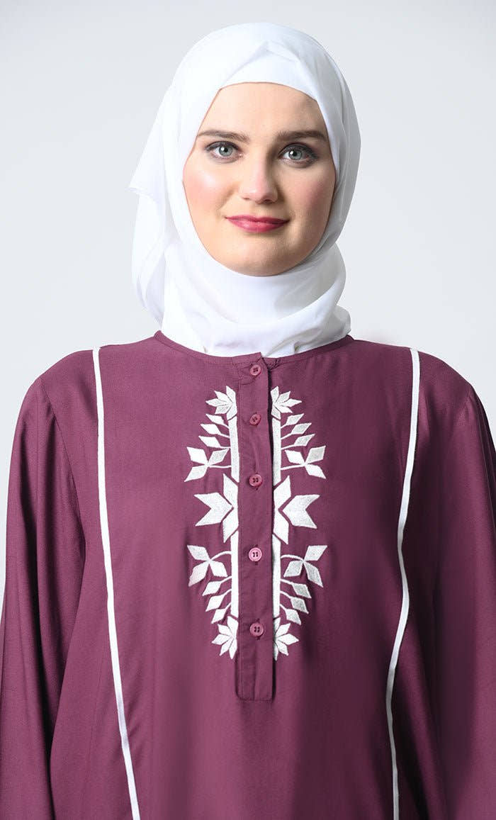 Embroidered Rayon Outfit ??Piping Details, Round Neck - EastEssence.com