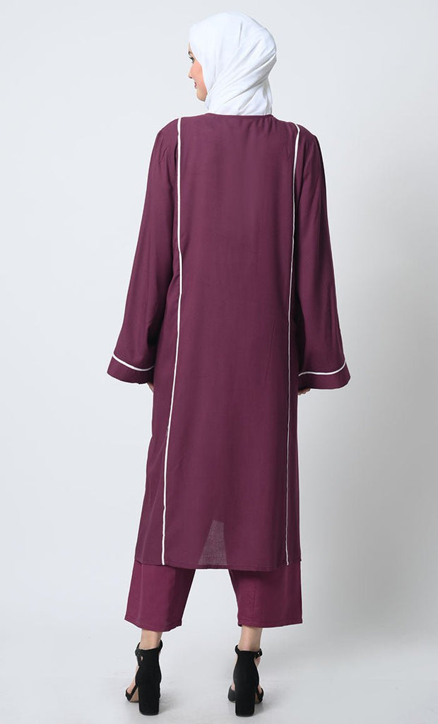 Embroidered Rayon Outfit – Piping Details, Round Neck - EastEssence.com