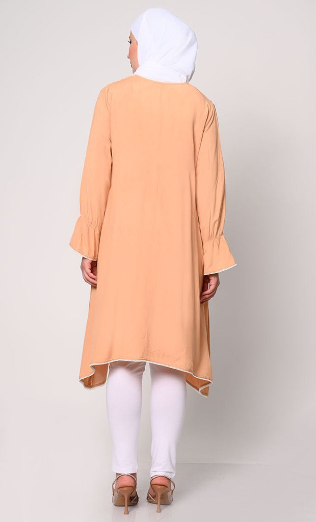 Embroidered Sand Tunic with Asymmetrical Hem - EastEssence.com