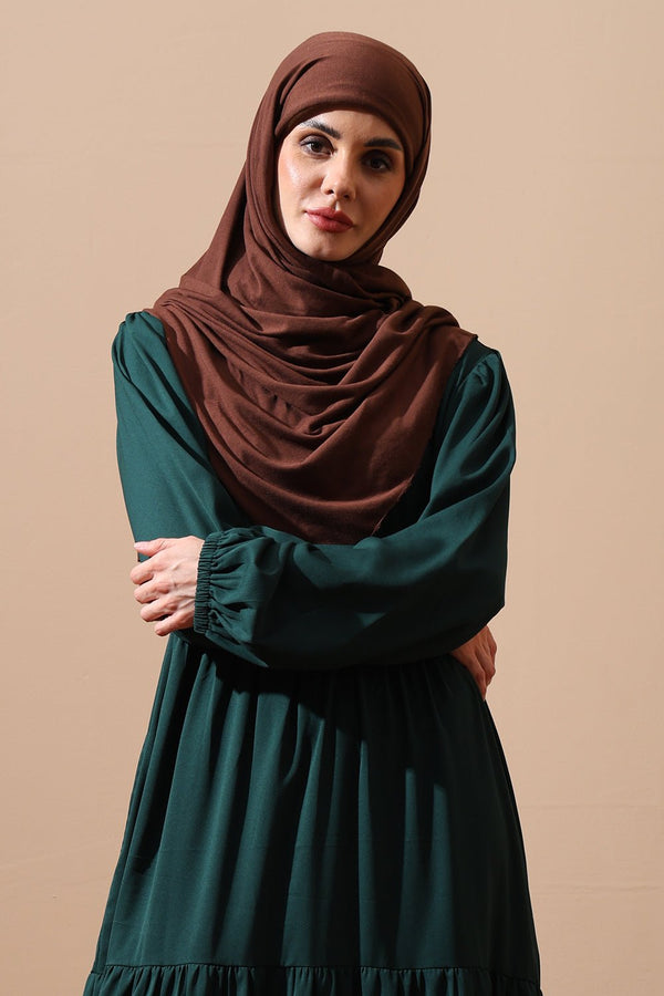 Emerald Green Tiered Maxi Abaya with Puff Sleeves - EastEssence.com