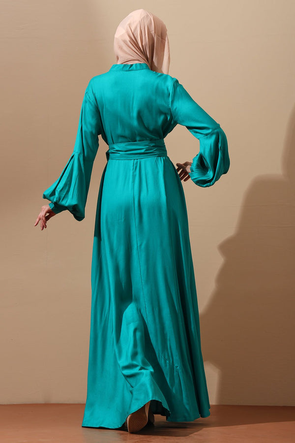 Emerald Teal Button - Down Abaya Dress - EastEssence.com