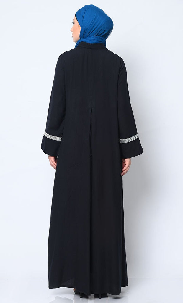 Etheral Embroidered Black Rayon Abaya with Pockets - EastEssence.com