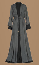 Everyday Grey Contrasted Double Layer Bisht & Lined Abaya - EastEssence.com