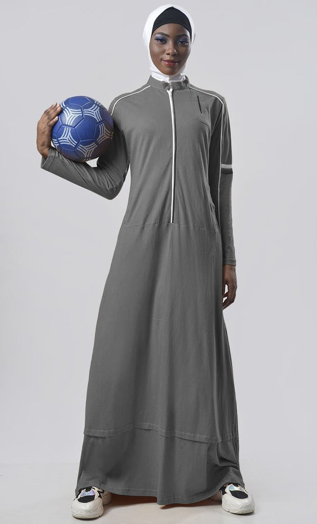 Everyday Grey Jersey Sportswear Abaya Dress - Final Sale - EastEssence.com