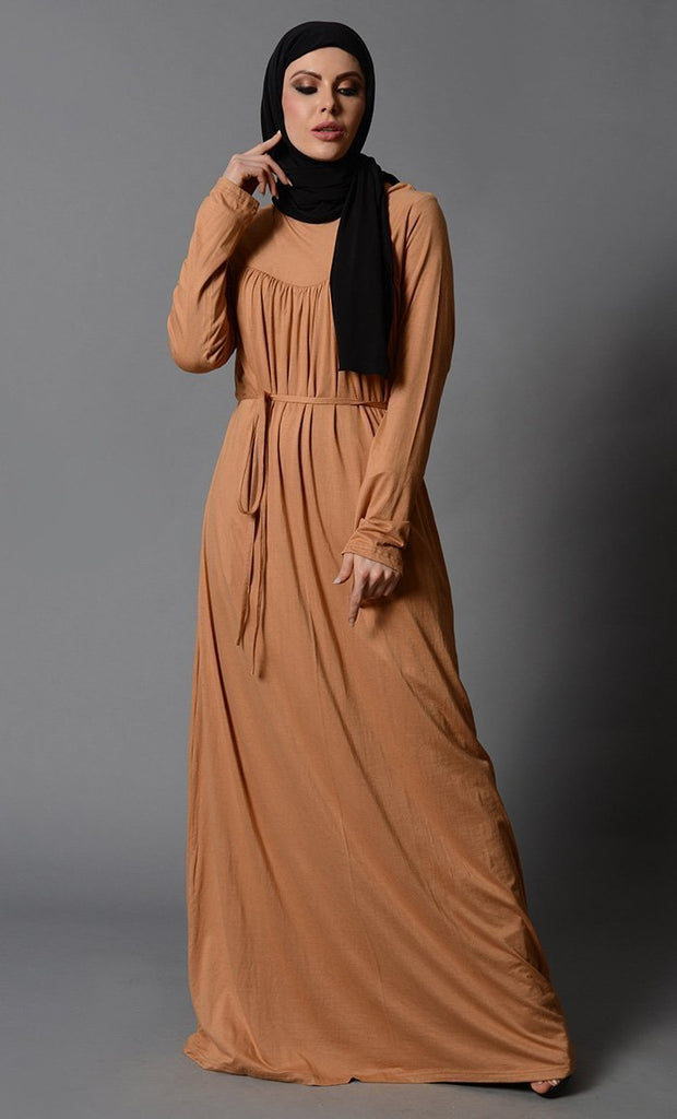 Everyday Multi Pleats Lycra Abaya - Honey Sand - Final Sale - EastEssence.com