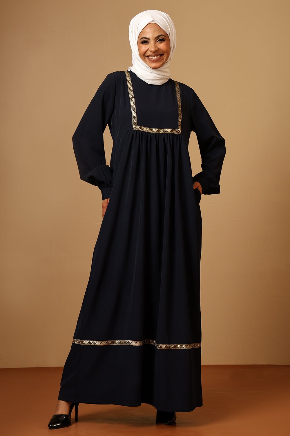 Everyday wear gold trims detail casual abaya dress - EastEssence.com