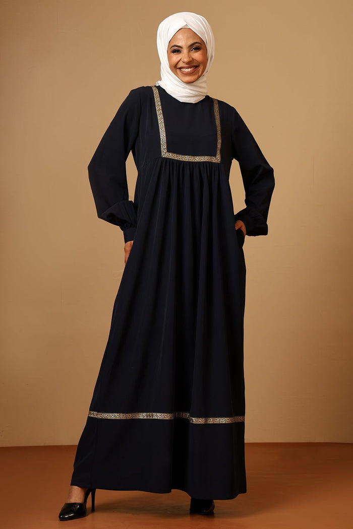 Everyday wear gold trims detail casual abaya dress