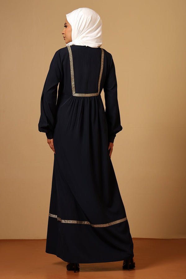 Everyday wear gold trims detail casual abaya dress - EastEssence.com