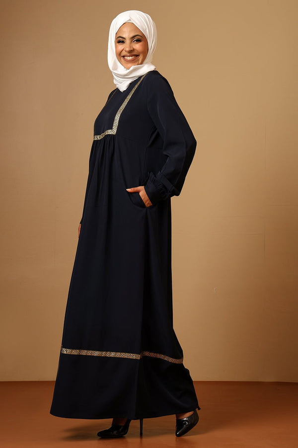 Everyday wear gold trims detail casual abaya dress - EastEssence.com