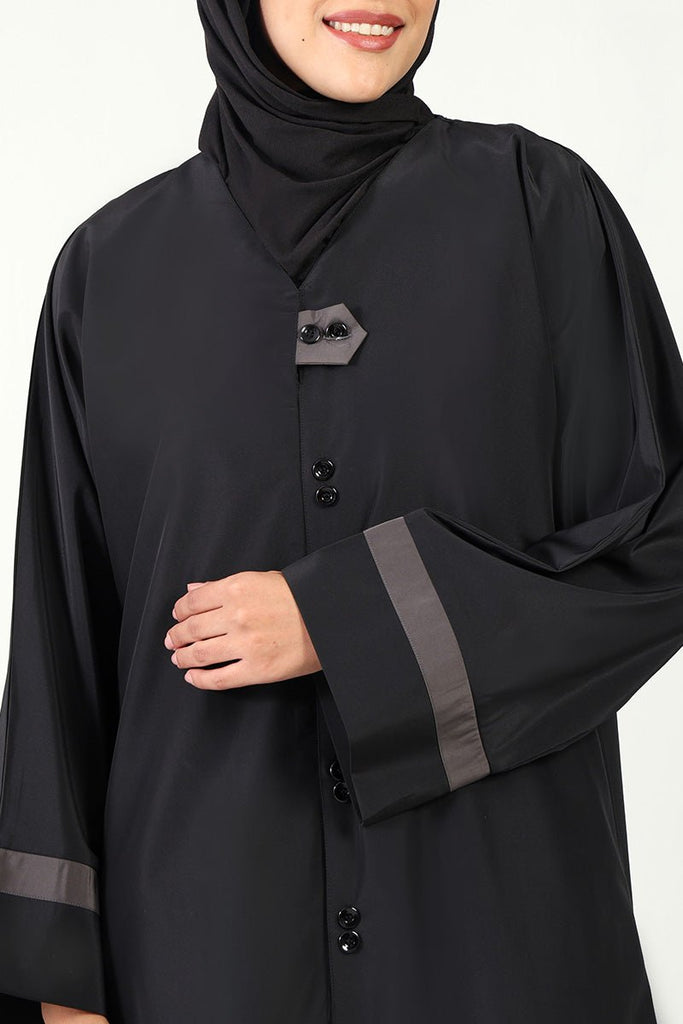 Everyday Wear Kashibo Abaya – V - Neck, Front Open Button - Down Style - EastEssence.com