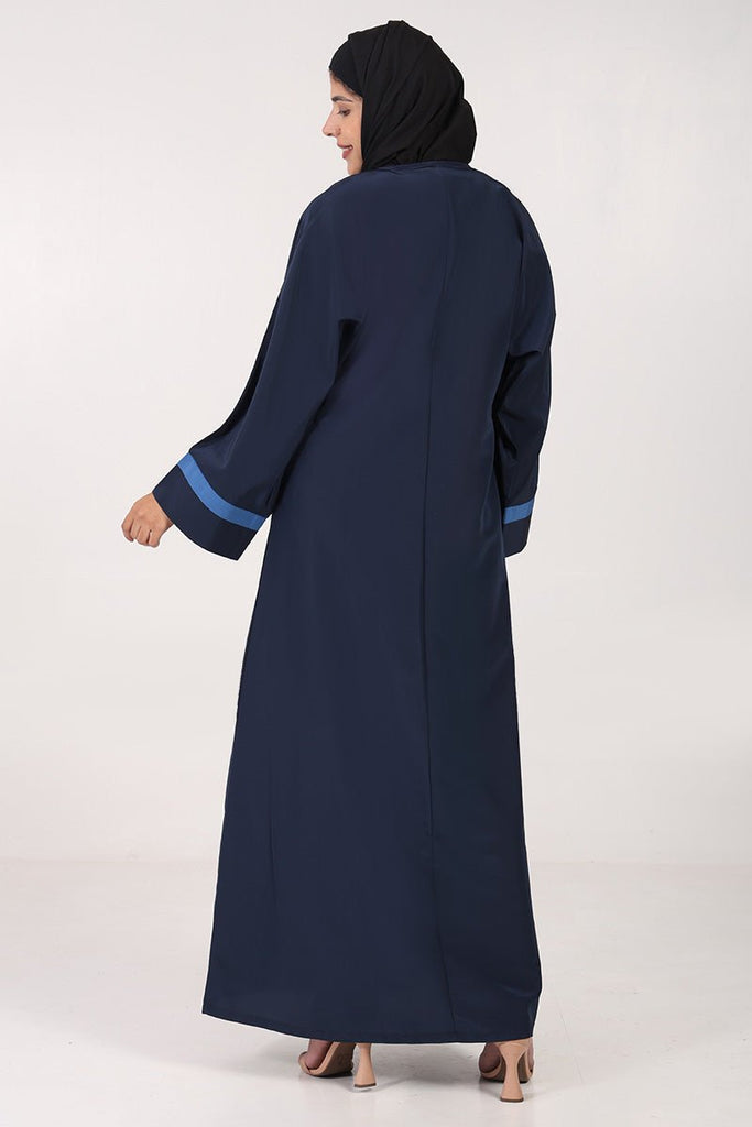 Everyday Wear Kashibo Abaya – V - Neck, Front Open Button - Down Style - Navy - EastEssence.com