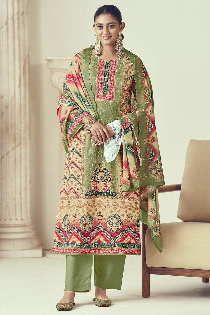 Everyday Wear Printed Cotton A line Kurta Pant Dupatta Set - EastEssence.com