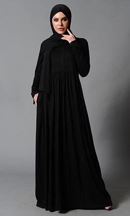 Everyday Wear Zipper Front Bodice Casual Abaya Dress - Final Sale - EastEssence.com