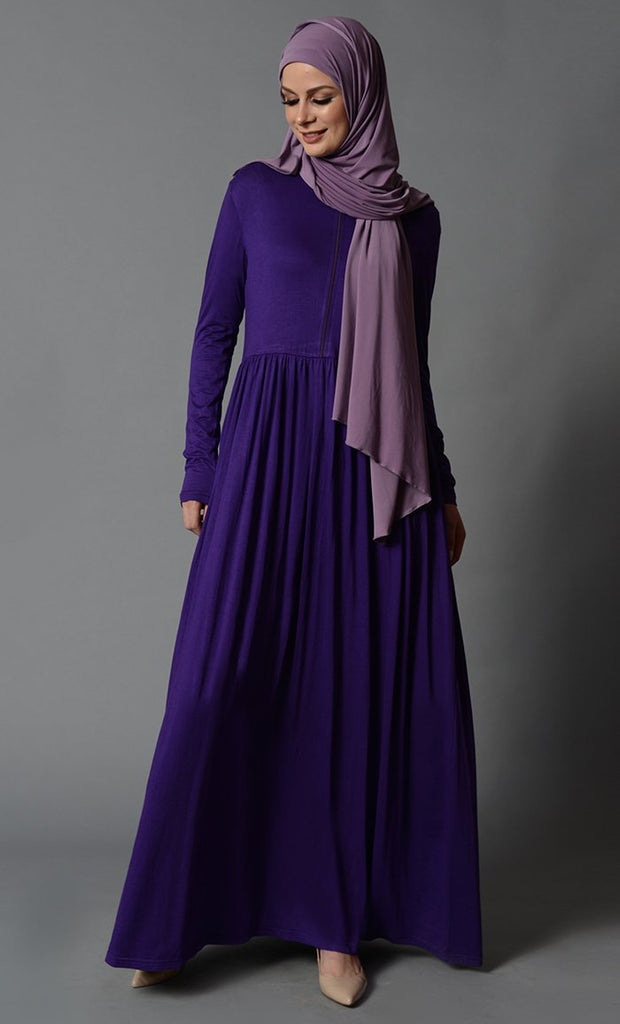 Everyday Wear Zipper Front Bodice Casual Abaya Dress - Final Sale - EastEssence.com