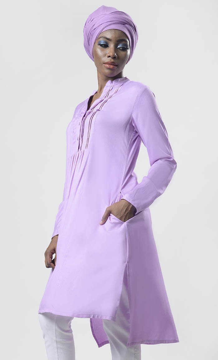 Everydaywear Lavender Pleats Detailing Long Tunic - Final Sale - EastEssence.com
