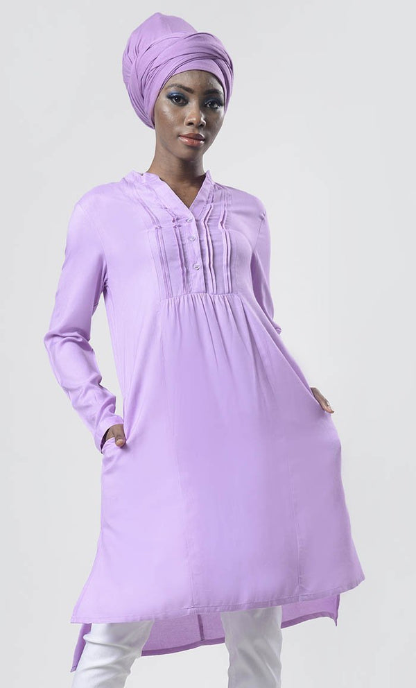 Everydaywear Lavender Pleats Detailing Long Tunic - Final Sale - EastEssence.com