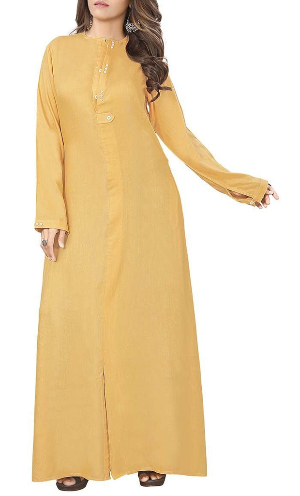 Everydaywear Soft Rayon Double Placket Detailing Abaya With Pockets - Final Sale - EastEssence.com